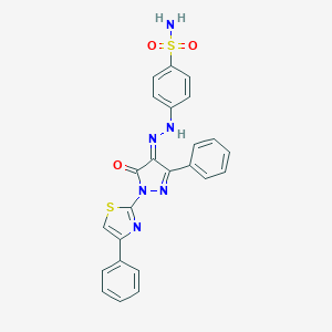 4-[(2E)-2-[5-oxo-3-phenyl-1-(4-phenyl-1,3-thiazol-2-yl)pyrazol-4-ylidene]hydrazinyl]benzenesulfonamide