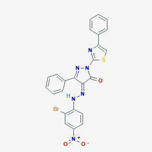 molecular formula C24H15BrN6O3S B325969 (4E)-4-[(2-bromo-4-nitrophenyl)hydrazinylidene]-5-phenyl-2-(4-phenyl-1,3-thiazol-2-yl)pyrazol-3-one 