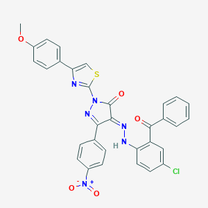 3-{4-nitrophenyl}-1-[4-(4-methoxyphenyl)-1,3-thiazol-2-yl]-1H-pyrazole-4,5-dione 4-[(2-benzoyl-4-chlorophenyl)hydrazone]