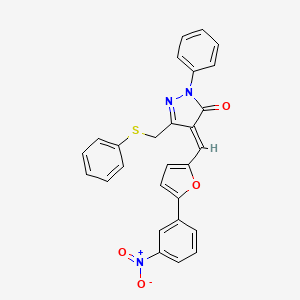 molecular formula C27H19N3O4S B3259753 (E)-4-((5-(3-nitrophenyl)furan-2-yl)methylene)-1-phenyl-3-((phenylthio)methyl)-1H-pyrazol-5(4H)-one CAS No. 324070-90-8