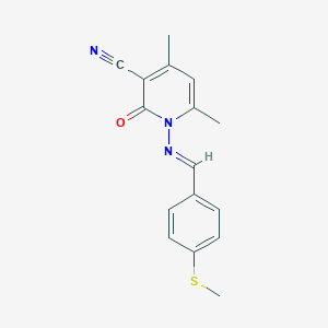 4,6-dimethyl-1-({(1E)-[4-(methylthio)phenyl]methylene}amino)-2-oxo-1,2-dihydropyridine-3-carbonitrile