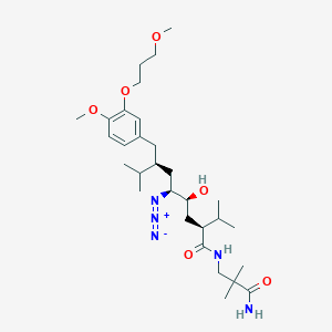molecular formula C30H51N5O6 B3259859 (2S,4S,5S,7S)-N-(3-amino-2,2-dimethyl-3-oxopropyl)-5-azido-4-hydroxy-7-[[4-methoxy-3-(3-methoxypropoxy)phenyl]methyl]-8-methyl-2-propan-2-ylnonanamide CAS No. 324763-47-5