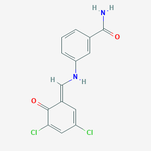 molecular formula C14H10Cl2N2O2 B326038 3-[[(E)-(3,5-dichloro-6-oxocyclohexa-2,4-dien-1-ylidene)methyl]amino]benzamide 