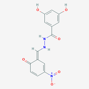 3,5-dihydroxy-N'-[(E)-(3-nitro-6-oxocyclohexa-2,4-dien-1-ylidene)methyl]benzohydrazide