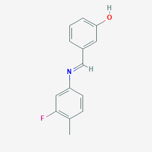 molecular formula C14H12FNO B326095 3-{[(3-Fluoro-4-methylphenyl)imino]methyl}phenol 