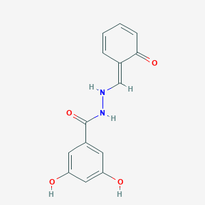 3,5-dihydroxy-N'-[(E)-(6-oxocyclohexa-2,4-dien-1-ylidene)methyl]benzohydrazide