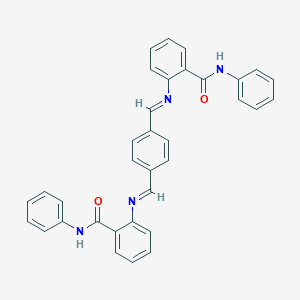 molecular formula C34H26N4O2 B326151 2-{[4-({[2-(anilinocarbonyl)phenyl]imino}methyl)benzylidene]amino}-N-phenylbenzamide 