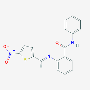 molecular formula C18H13N3O3S B326156 Benzamide, 2-[(5-nitrothienylmethylene)amino]-N-phenyl- 