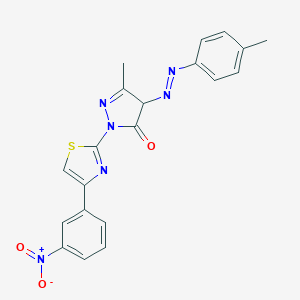 molecular formula C20H16N6O3S B326179 2-(4-{3-nitrophenyl}-1,3-thiazol-2-yl)-5-methyl-4-[(4-methylphenyl)diazenyl]-2,4-dihydro-3H-pyrazol-3-one 