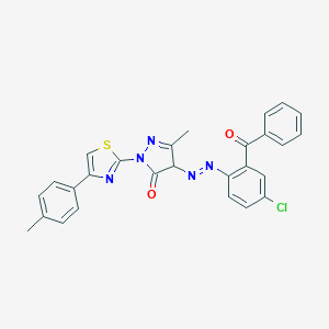 molecular formula C27H20ClN5O2S B326193 4-[(2-benzoyl-4-chlorophenyl)diazenyl]-5-methyl-2-[4-(4-methylphenyl)-1,3-thiazol-2-yl]-2,4-dihydro-3H-pyrazol-3-one 