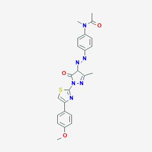 molecular formula C23H22N6O3S B326194 N-[4-({1-[4-(4-methoxyphenyl)-1,3-thiazol-2-yl]-3-methyl-5-oxo-4,5-dihydro-1H-pyrazol-4-yl}diazenyl)phenyl]-N-methylacetamide 