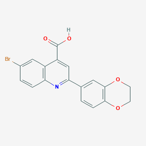molecular formula C18H12BrNO4 B3262289 6-Bromo-2-(2,3-dihydro-benzo[1,4]dioxin-6-yl)-quinoline-4-carboxylic acid CAS No. 353501-34-5