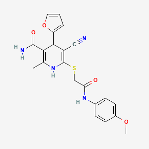 molecular formula C21H20N4O4S B3263268 5-Cyano-4-(furan-2-yl)-6-[2-(4-methoxyanilino)-2-oxoethyl]sulfanyl-2-methyl-1,4-dihydropyridine-3-carboxamide CAS No. 370851-39-1
