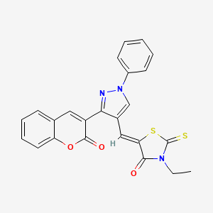 molecular formula C24H17N3O3S2 B3263330 (5Z)-3-ethyl-5-[[3-(2-oxochromen-3-yl)-1-phenylpyrazol-4-yl]methylidene]-2-sulfanylidene-1,3-thiazolidin-4-one CAS No. 372098-14-1