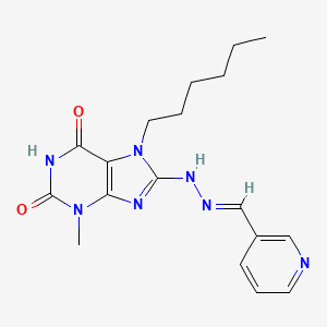 molecular formula C18H23N7O2 B3263609 (E)-7-hexyl-3-methyl-8-(2-(pyridin-3-ylmethylene)hydrazinyl)-1H-purine-2,6(3H,7H)-dione CAS No. 377056-17-2
