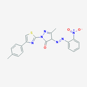 molecular formula C20H16N6O3S B326382 4-({2-nitrophenyl}diazenyl)-5-methyl-2-[4-(4-methylphenyl)-1,3-thiazol-2-yl]-2,4-dihydro-3H-pyrazol-3-one 