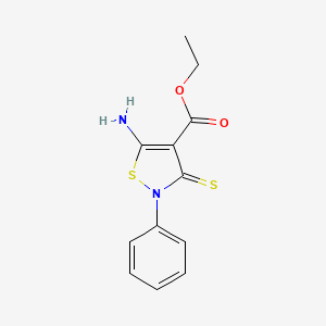 molecular formula C12H12N2O2S2 B3263830 5-Amino-2-phenyl-3-thioxo-2,3-dihydro-isothiazole-4-carboxylic acid ethyl ester CAS No. 380442-79-5