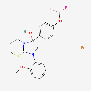 3-(4-(difluoromethoxy)phenyl)-3-hydroxy-1-(2-methoxyphenyl)-3,5,6,7-tetrahydro-2H-imidazo[2,1-b][1,3]thiazin-1-ium bromide