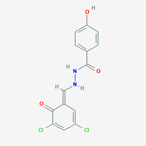 molecular formula C14H10Cl2N2O3 B326438 N'-[(E)-(3,5-dichloro-6-oxocyclohexa-2,4-dien-1-ylidene)methyl]-4-hydroxybenzohydrazide 