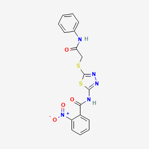 molecular formula C17H13N5O4S2 B3264544 2-nitro-N-(5-((2-oxo-2-(phenylamino)ethyl)thio)-1,3,4-thiadiazol-2-yl)benzamide CAS No. 392290-91-4