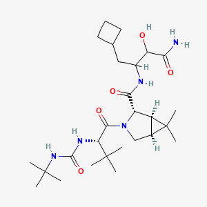 molecular formula C27H47N5O5 B3264633 3-Azabicyclo[3.1.0]hexane-2-carboxamide, N-[3-amino-1-(cyclobutylmethyl)-2-hydroxy-3-oxopropyl]-3-[(2S)-2-[[[(1,1-dimethylethyl)amino]carbonyl]amino]-3,3-dimethyl-1-oxobutyl]-6,6-dime thyl-, (1R,2S,5S)- CAS No. 394735-28-5