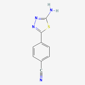 molecular formula C9H6N4S B3265010 4-(5-Amino-[1,3,4]thiadiazol-2-yl)benzonitrile CAS No. 40104-29-8