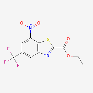 molecular formula C11H7F3N2O4S B3265043 Ethyl 7-nitro-5-(trifluoromethyl)benzo[d]thiazole-2-carboxylate CAS No. 40160-42-7