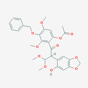 molecular formula C29H30O11 B326542 4-(Benzyloxy)-2-[2-(6-hydroxy-1,3-benzodioxol-5-yl)-3,3-dimethoxypropanoyl]-3,5-dimethoxyphenyl acetate 