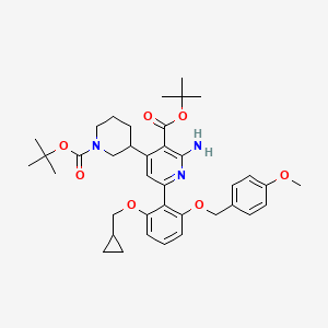 molecular formula C38H49N3O7 B3265460 3-Pyridinecarboxylic acid, 2-amino-6-[2-(cyclopropylmethoxy)-6-[(4-methoxyphenyl)methoxy]phenyl]-4-[1-[(1,1-dimethylethoxy)carbonyl]-3-piperidinyl]-, 1,1-dimethylethyl ester CAS No. 405239-75-0