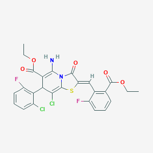 molecular formula C26H20Cl2F2N2O5S B326568 ethyl 5-amino-8-chloro-7-(2-chloro-6-fluorophenyl)-2-[2-(ethoxycarbonyl)-6-fluorobenzylidene]-3-oxo-2,3-dihydro-7H-[1,3]thiazolo[3,2-a]pyridine-6-carboxylate 