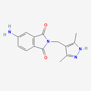 molecular formula C14H14N4O2 B3266162 5-Amino-2-((3,5-dimethyl-1H-pyrazol-4-yl)methyl)isoindoline-1,3-dione CAS No. 41935-26-6