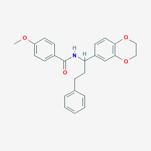 molecular formula C25H25NO4 B326648 N-[1-(2,3-dihydro-1,4-benzodioxin-6-yl)-3-phenylpropyl]-4-methoxybenzamide 
