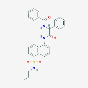 molecular formula C28H27N3O4S B326665 N-[2-oxo-1-phenyl-2-({5-[(propylamino)sulfonyl]-1-naphthyl}amino)ethyl]benzamide 