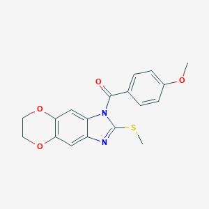 molecular formula C18H16N2O4S B326673 methyl 4-{[2-(methylsulfanyl)-6,7-dihydro-1H-[1,4]dioxino[2,3-f]benzimidazol-1-yl]carbonyl}phenyl ether 