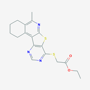molecular formula C18H19N3O2S2 B326746 Ethyl [(5-methyl-1,2,3,4-tetrahydropyrimido[4',5':4,5]thieno[2,3-c]isoquinolin-8-yl)sulfanyl]acetate 