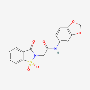 N-(1,3-benzodioxol-5-yl)-2-(1,1,3-trioxo-1,2-benzothiazol-2-yl)acetamide