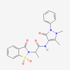 molecular formula C21H20N4O5S B3267555 N-(1,5-dimethyl-3-oxo-2-phenyl-2,3-dihydro-1H-pyrazol-4-yl)-2-(1,1-dioxido-3-oxobenzo[d]isothiazol-2(3H)-yl)propanamide CAS No. 452968-14-8