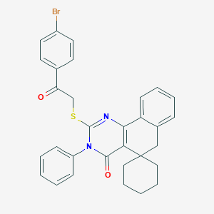 molecular formula C31H27BrN2O2S B326764 2-{[2-(4-bromophenyl)-2-oxoethyl]sulfanyl}-3-phenyl-5,6-dihydrospiro(benzo[h]quinazoline-5,1'-cyclohexane)-4(3H)-one 