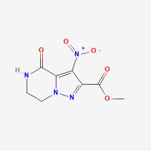 molecular formula C8H8N4O5 B3267649 3-Nitro-4-oxo-4,5,6,7-tetrahydro-pyrazolo[1,5-a]pyrazine-2-carboxylic acid methyl ester CAS No. 459157-18-7