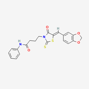 molecular formula C21H18N2O4S2 B3267742 (Z)-4-(5-(benzo[d][1,3]dioxol-5-ylmethylene)-4-oxo-2-thioxothiazolidin-3-yl)-N-phenylbutanamide CAS No. 463308-69-2