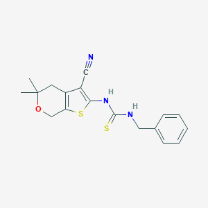 molecular formula C18H19N3OS2 B326775 N-benzyl-N'-(3-cyano-5,5-dimethyl-4,7-dihydro-5H-thieno[2,3-c]pyran-2-yl)thiourea 