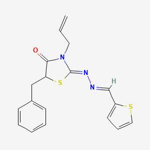 molecular formula C18H17N3OS2 B3267758 (Z)-3-allyl-5-benzyl-2-((E)-(thiophen-2-ylmethylene)hydrazono)thiazolidin-4-one CAS No. 463360-73-8