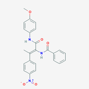 molecular formula C24H21N3O5 B326795 N-{2-{4-nitrophenyl}-1-[(4-methoxyanilino)carbonyl]-1-propenyl}benzamide 