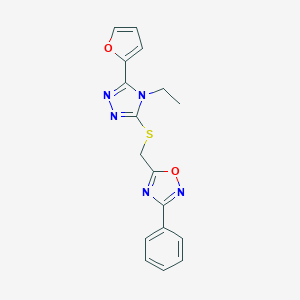 molecular formula C17H15N5O2S B326807 4-ethyl-5-(2-furyl)-4H-1,2,4-triazol-3-yl (3-phenyl-1,2,4-oxadiazol-5-yl)methyl sulfide 
