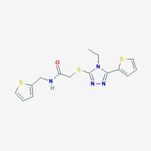 molecular formula C15H16N4OS3 B326809 2-{[4-ethyl-5-(2-thienyl)-4H-1,2,4-triazol-3-yl]sulfanyl}-N-(2-thienylmethyl)acetamide 