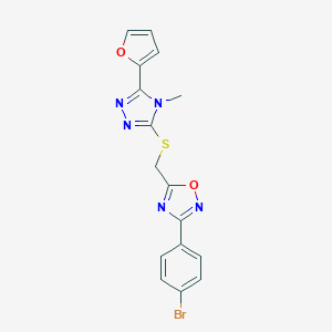 molecular formula C16H12BrN5O2S B326810 3-(4-bromophenyl)-5-({[5-(2-furyl)-4-methyl-4H-1,2,4-triazol-3-yl]thio}methyl)-1,2,4-oxadiazole 