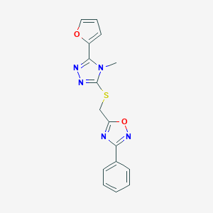 molecular formula C16H13N5O2S B326811 5-(5-Furan-2-yl-4-methyl-4H-[1,2,4]triazol-3-ylsulfanylmethyl)-3-phenyl-[1,2,4]oxadiazole 