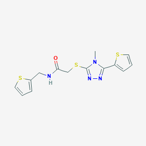 molecular formula C14H14N4OS3 B326815 2-[(4-methyl-5-thiophen-2-yl-1,2,4-triazol-3-yl)sulfanyl]-N-(thiophen-2-ylmethyl)acetamide 