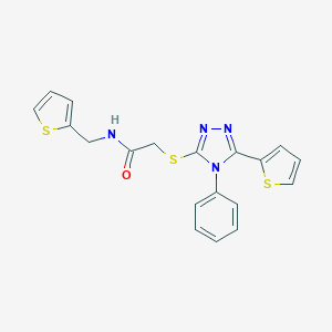 molecular formula C19H16N4OS3 B326816 2-{[4-phenyl-5-(2-thienyl)-4H-1,2,4-triazol-3-yl]sulfanyl}-N-(2-thienylmethyl)acetamide 