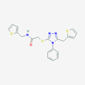 molecular formula C20H18N4OS3 B326817 2-{[4-phenyl-5-(2-thienylmethyl)-4H-1,2,4-triazol-3-yl]thio}-N-(2-thienylmethyl)acetamide 